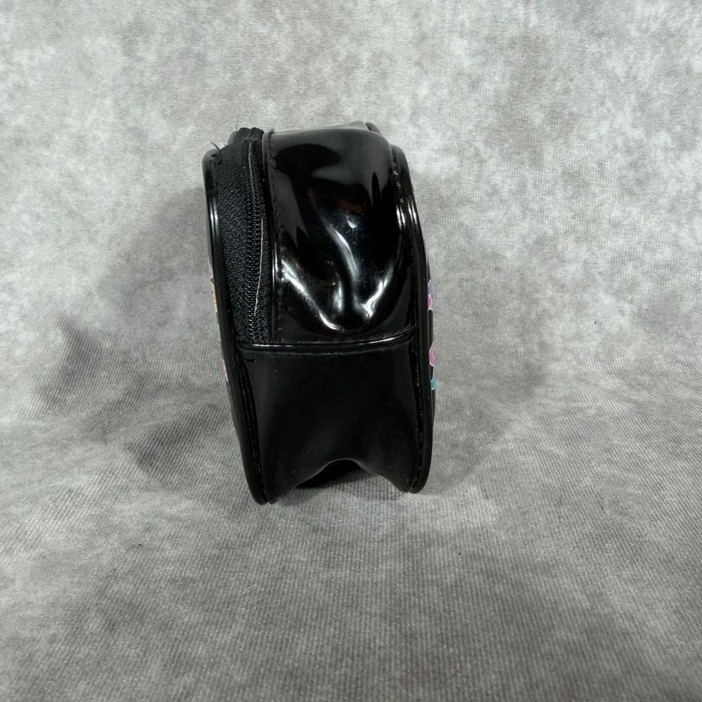 Vtg 90s Y2K Black Patent Makeup Bag Pouch Girl Power‎ Whatever Retro Rainbow EUC